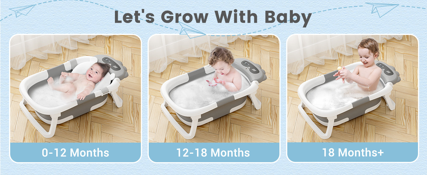 Foldable dinosaur baby bathtub grows with baby stages