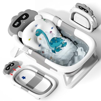 Foldable dinosaur baby bathtub grey main lifestyle angle