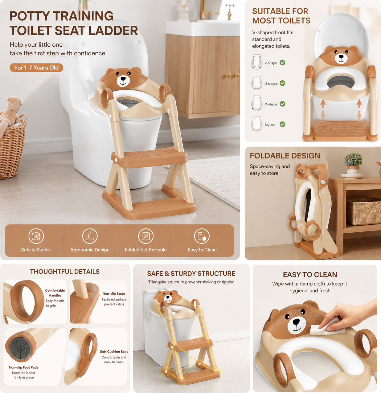 Bear Potty Training Ladder brown detail and lifestyle guide